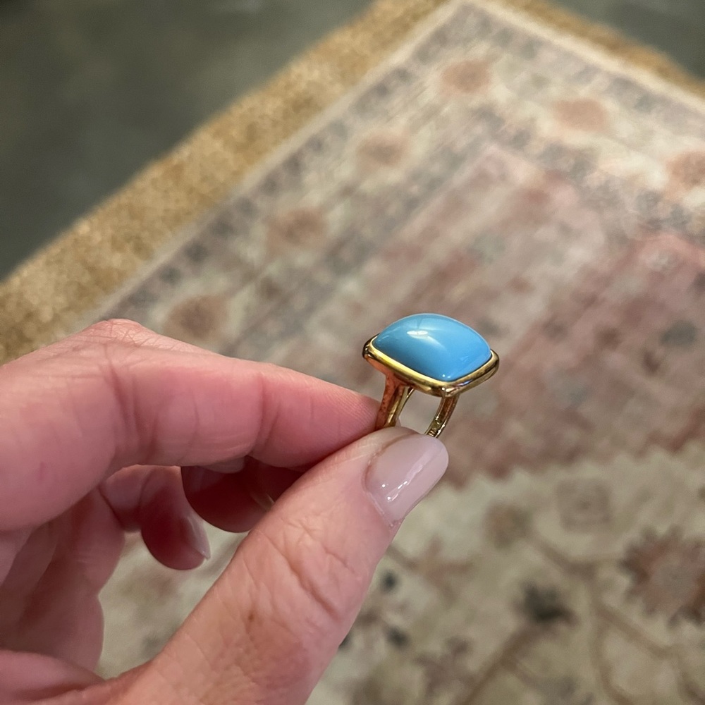Ross-Simons 18k gold cushion turquoise with gold border ring. Size 7